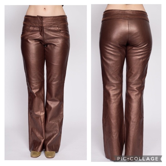 Vintage Cache Y2K Copper Metallic Low Rise Lamb Leather Pants Woman’s Size 6 - Picture 1 of 14